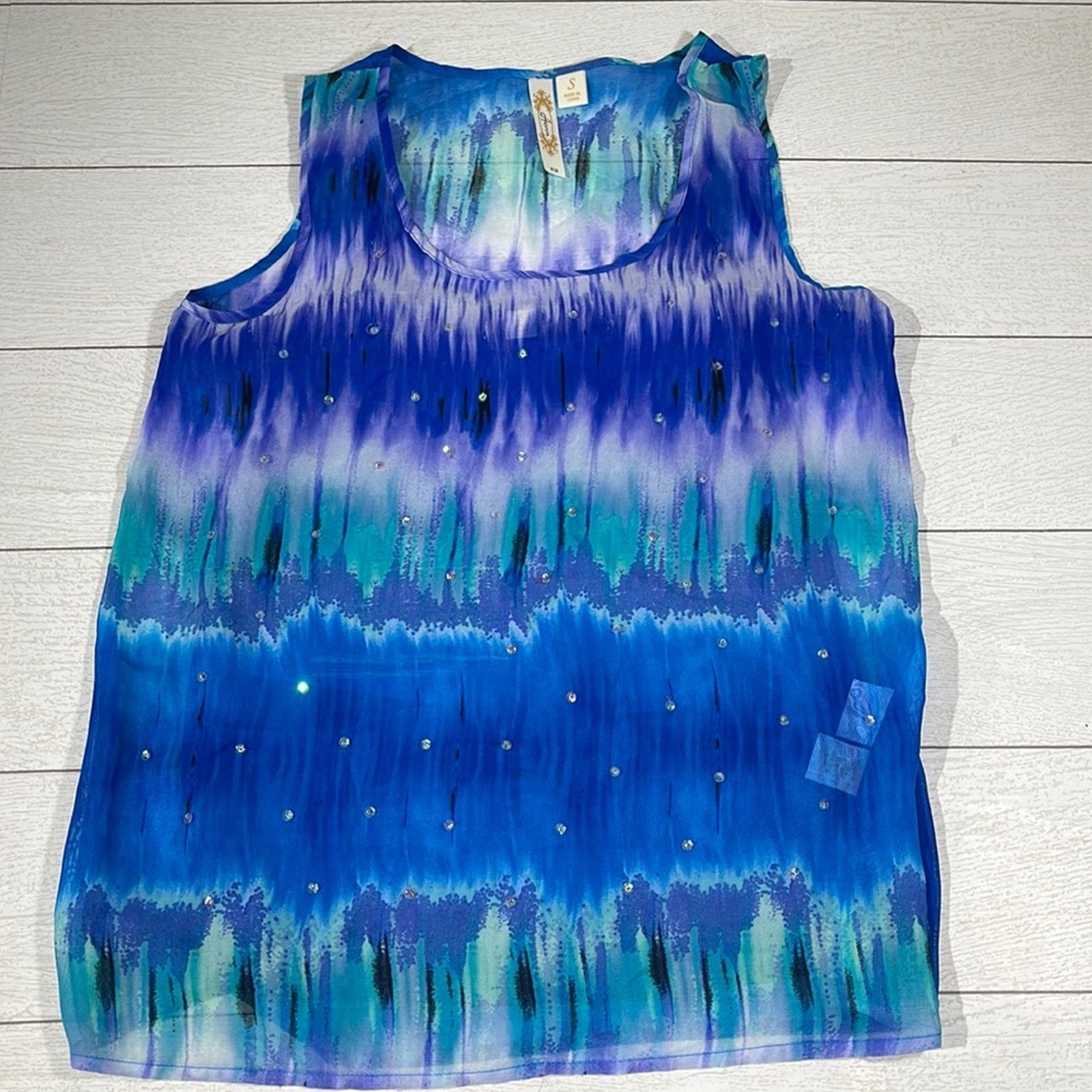 Adiva Ocean Blues Tank Top With Spaghetti Strap Under Shirt Size Small